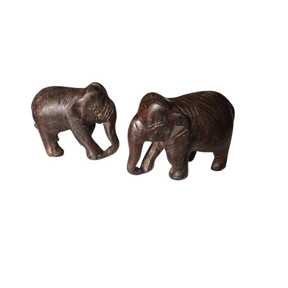 Vtg Small Wooden Elephant Statue
